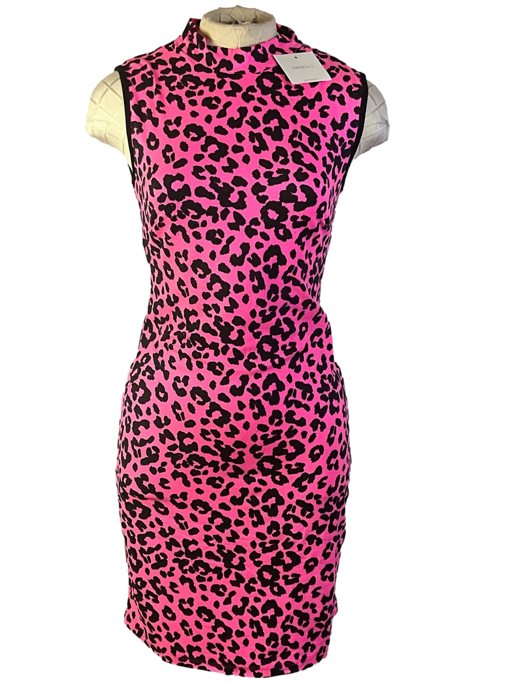 Fraiche By J Sleeveless Leopard Print Mock Neck Bodycon Midi Dress Size Small